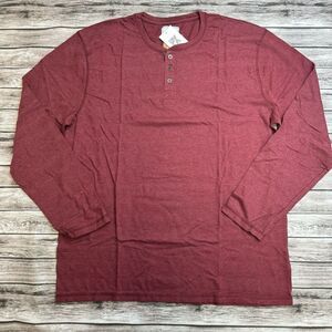 PX Men's Long Sleeve Henley Shirt Dark Red Burgundy Textured XXL 2XL Extra Large
